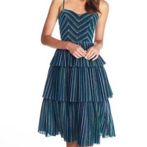 Dress the Population Green and Black Tiered Midi Dress